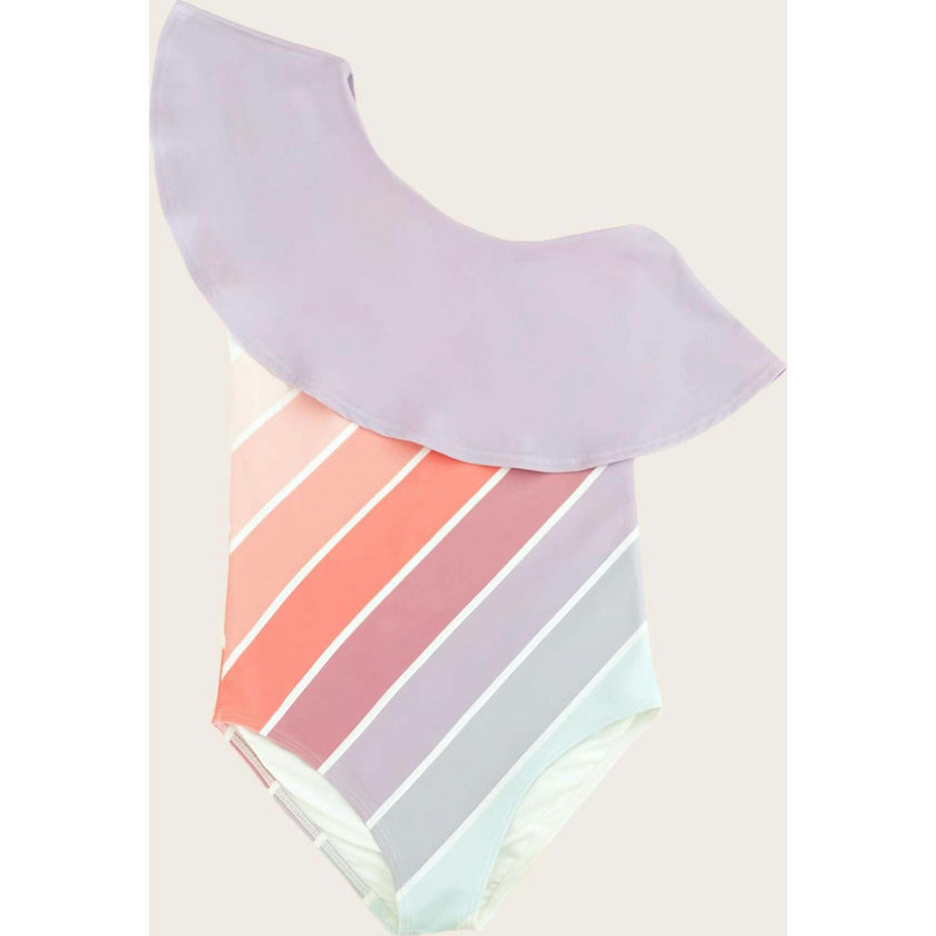 Coral Sea Rainbow One Shoulder Ruffle
