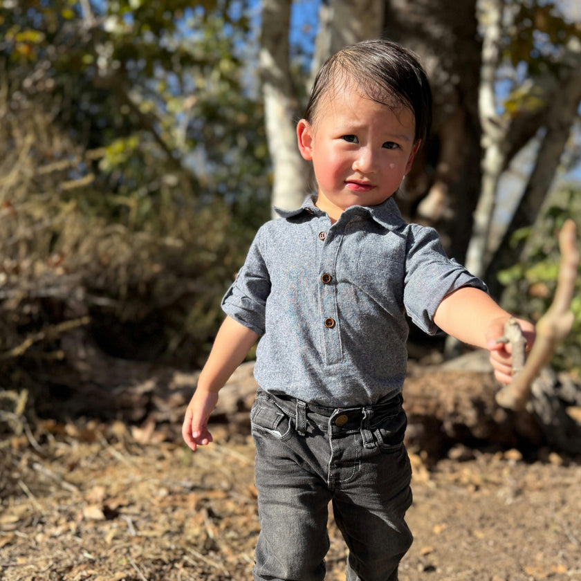 JASPER Navy Chambray Woven Onesie