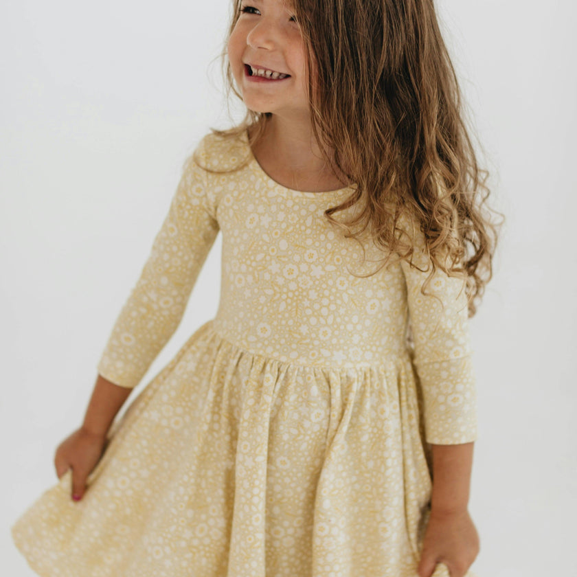 3/4 Sleeve Twirl Dress in Buttercup