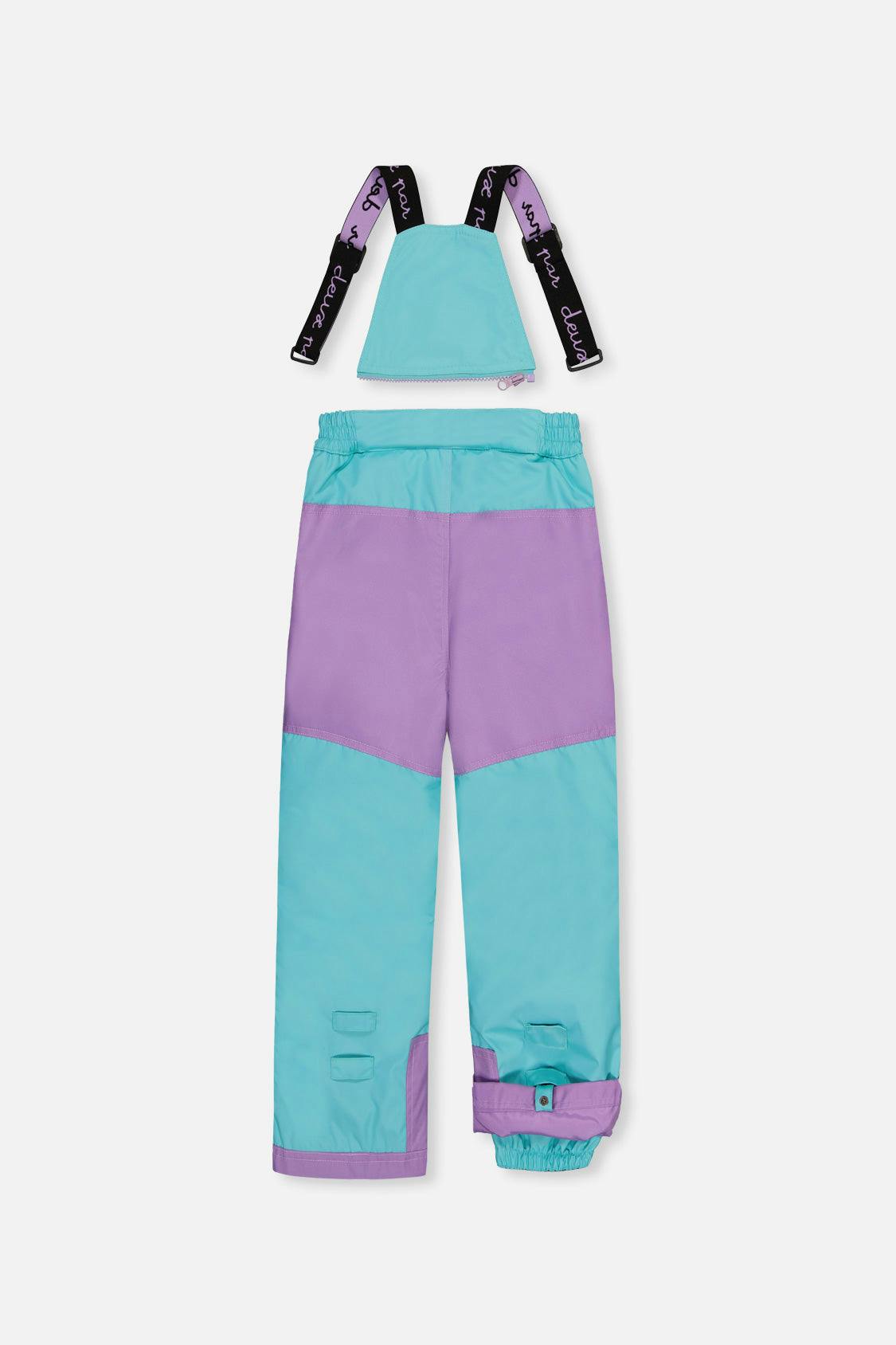Two Piece Play Snowsuit Multicolored With A Diamond Pattern With Turquoise And Purple Pants