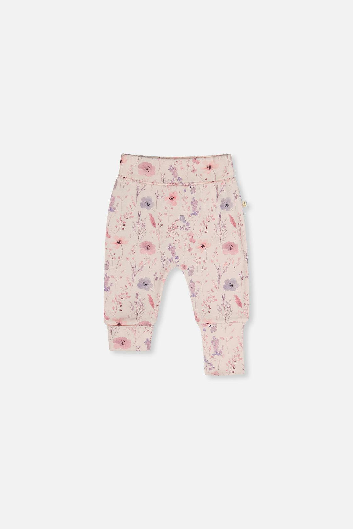 Organic Cotton Evolutive Pants Pink Printed Flowers