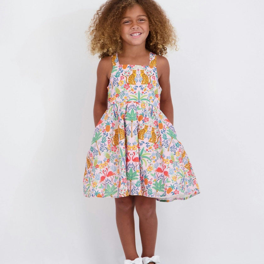 Girls Textured Cotton Poplin Dress | Pink Cheetah