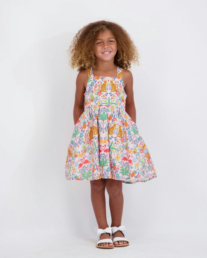 Girls Textured Cotton Poplin Dress | Pink Cheetah