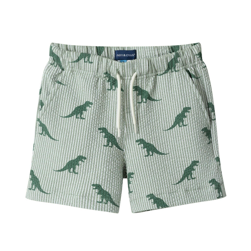 Boys Short Sleeve Cabana Set | Green Stripe Dino