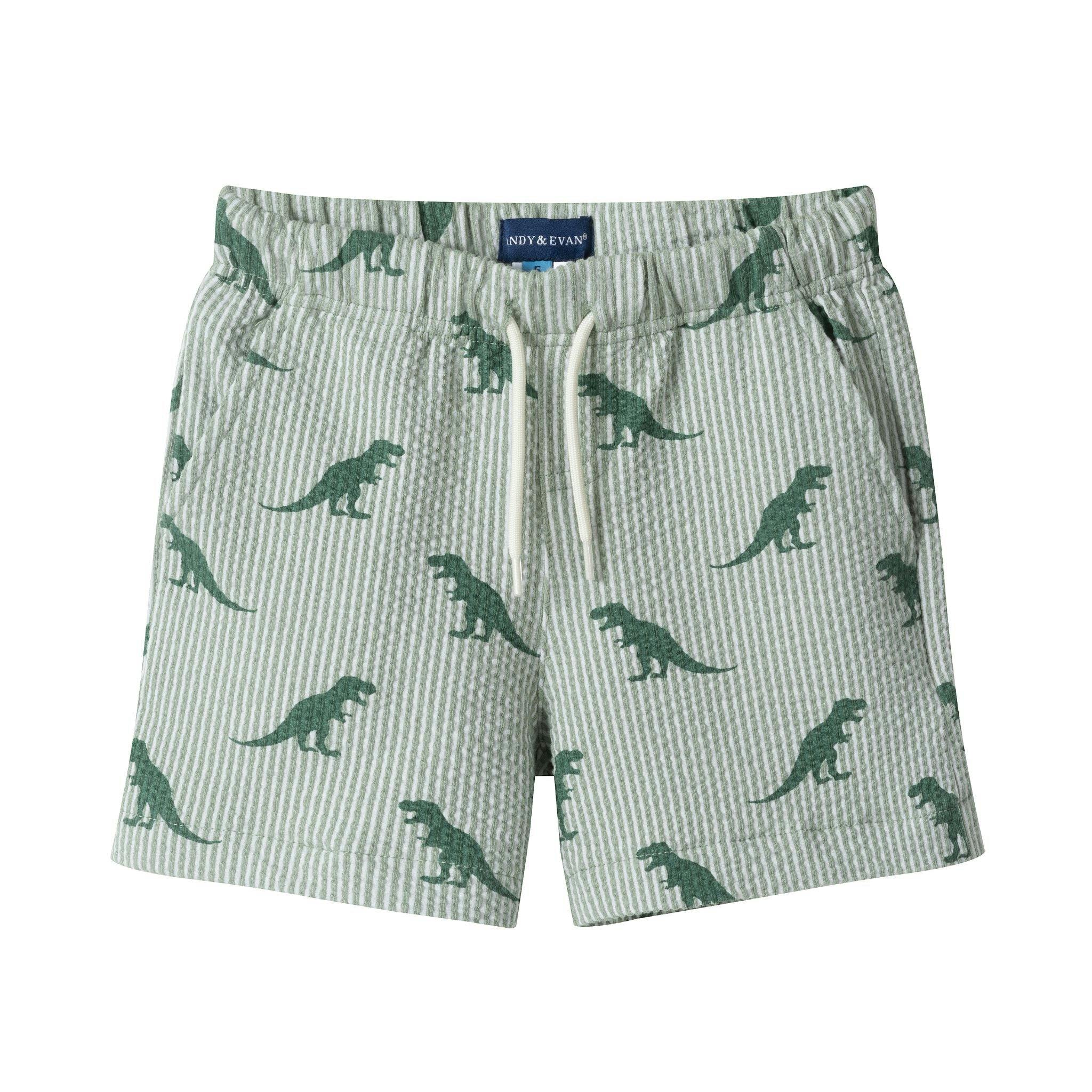 Boys Short Sleeve Cabana Set | Green Stripe Dino