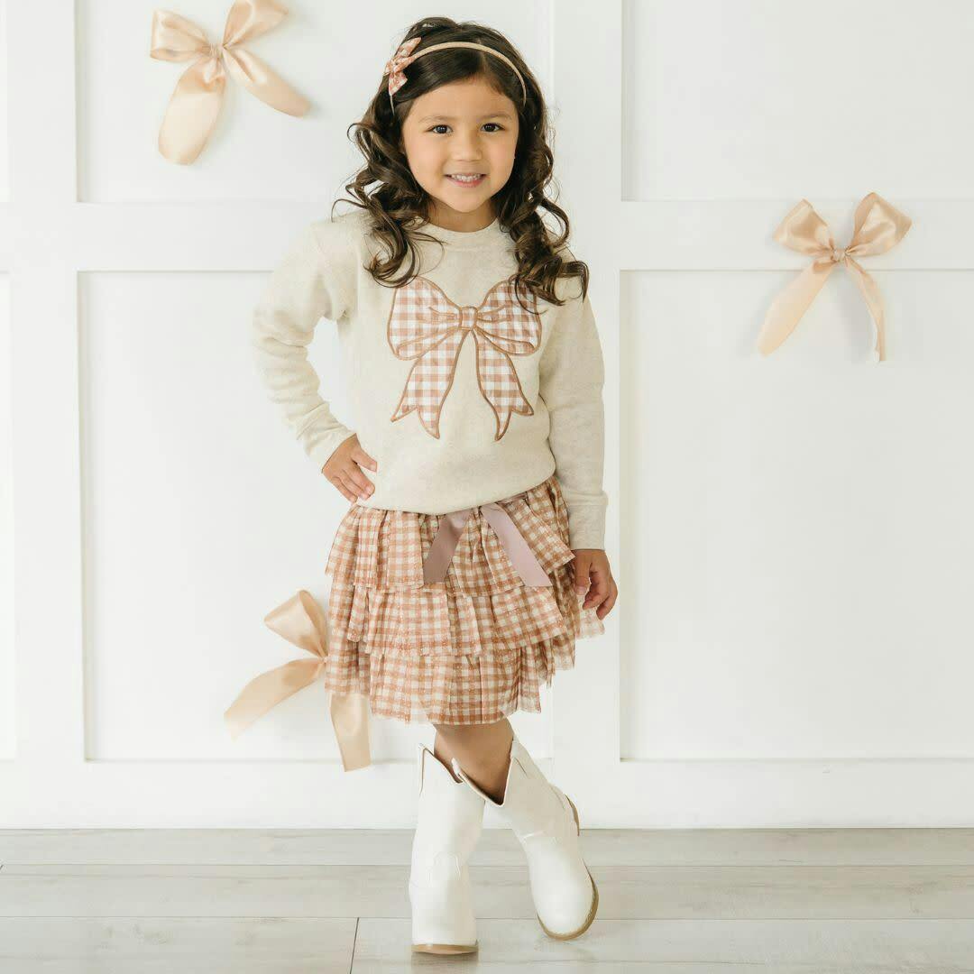 Gingham Printed Tulle Bow Headband