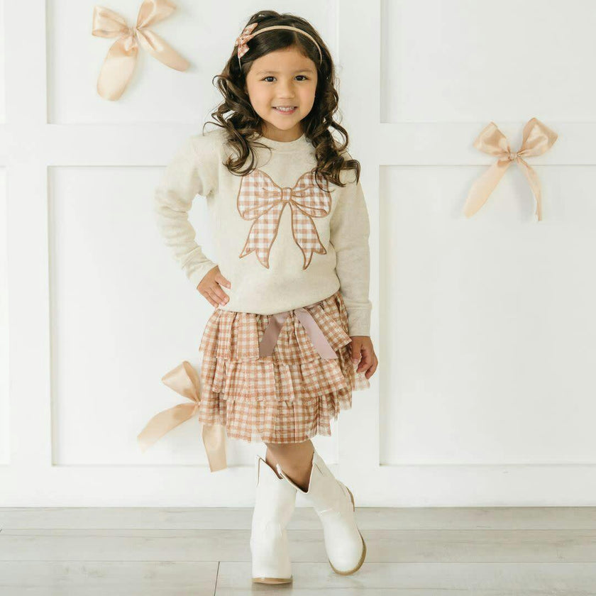 Gingham Printed Tulle Bow Headband