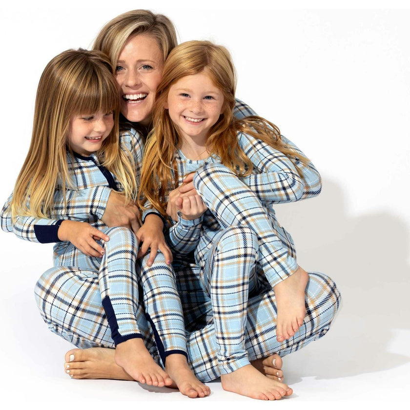Holiday Plaid Blue Bamboo Convertible Footie