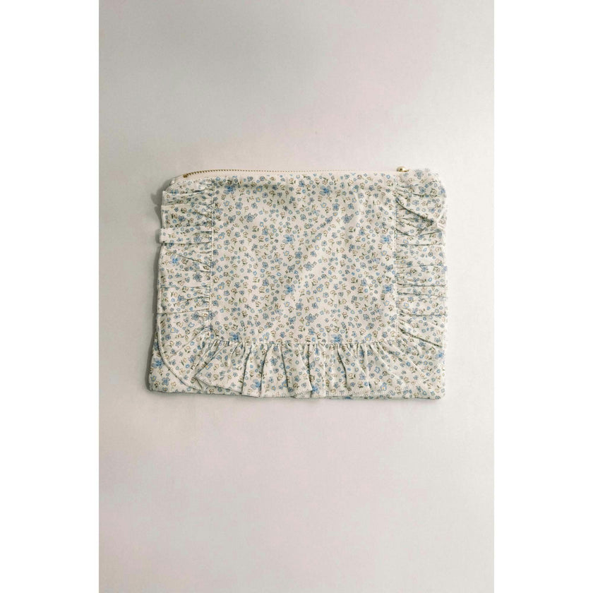 Bluebell Charm Timeless Floral Ruffle Zipper Pouch