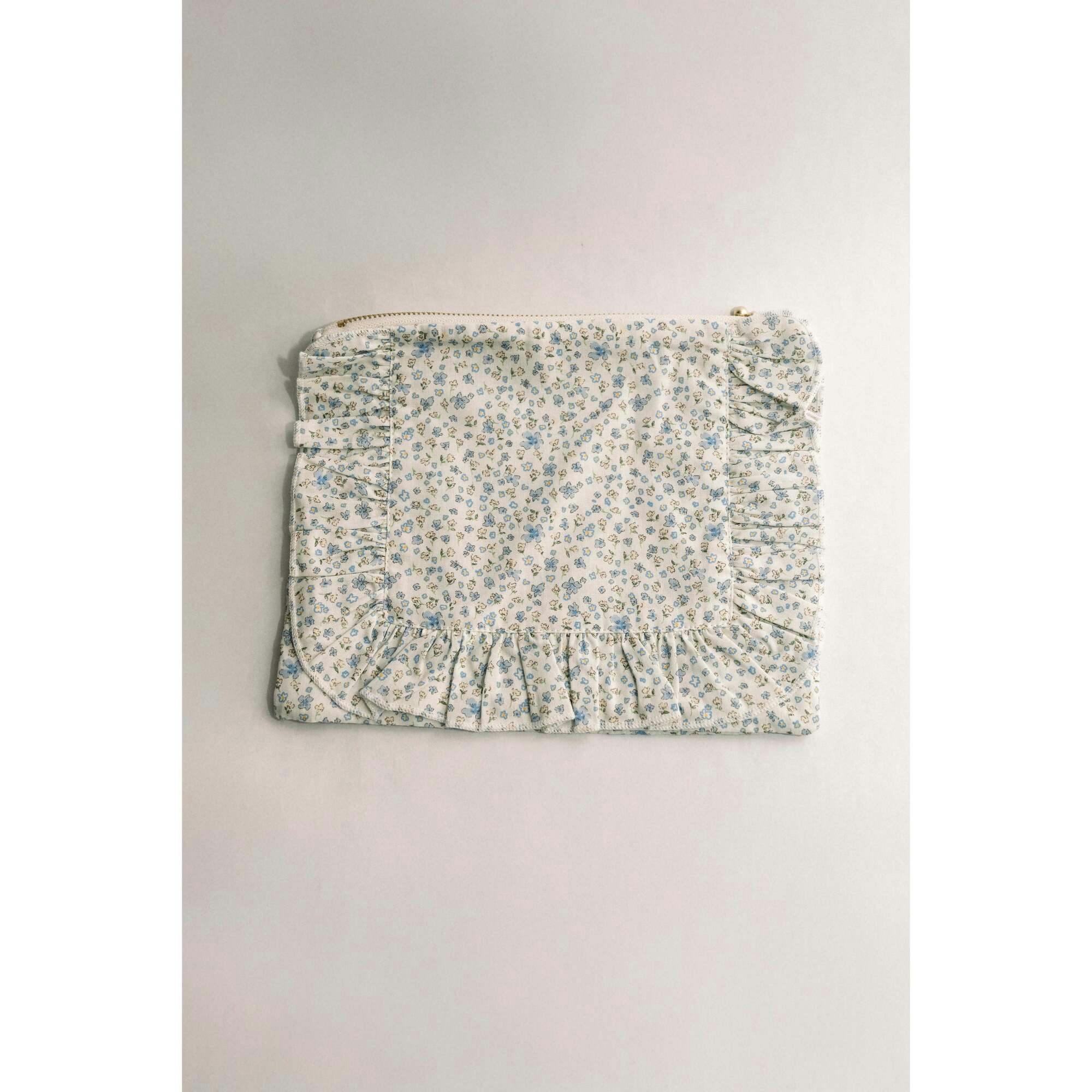 Bluebell Charm Timeless Floral Ruffle Zipper Pouch