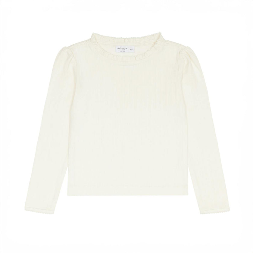 girls cream ruffle pointelle long sleeve shirt
