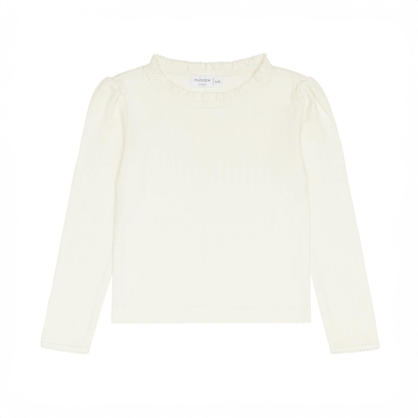 girls cream ruffle pointelle long sleeve shirt