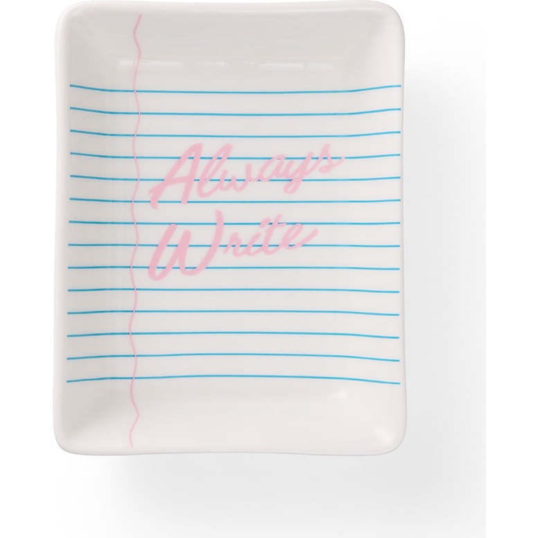 Packed Party Always Write Teacher Trinket Tray and Apple Earring Set – Ceramic Notebook Paper Tray with Red Enamel Apple Stud Earrings, 4.33x5.5 Inch