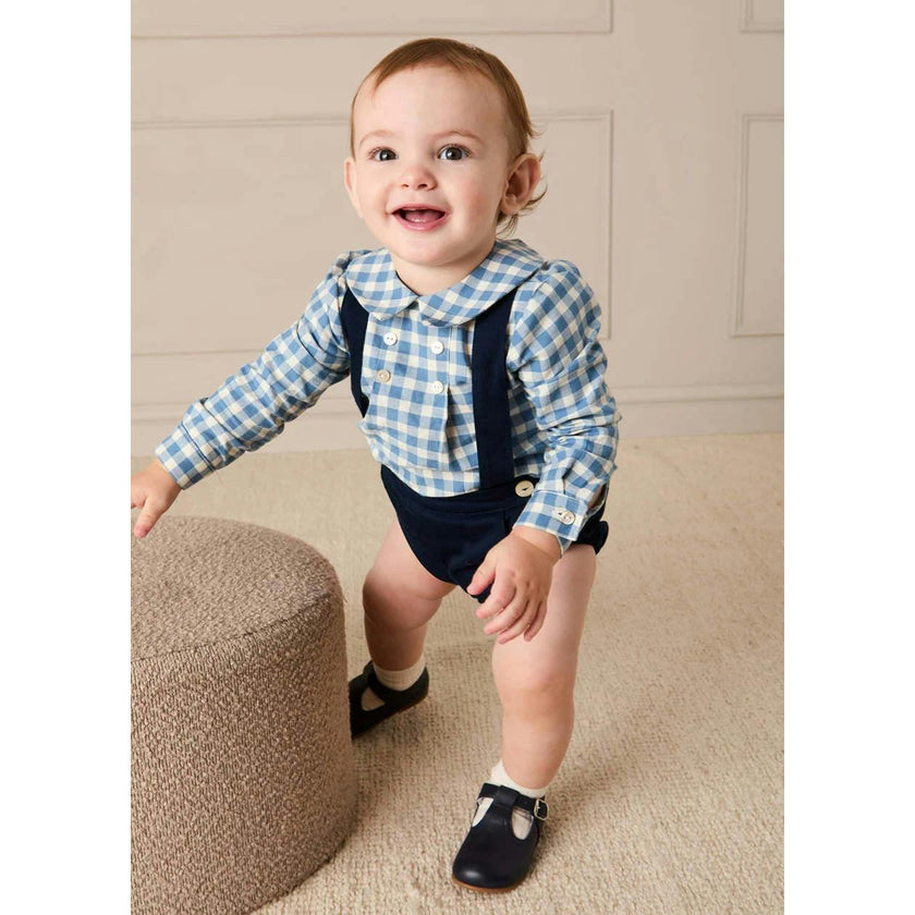 Darby Gingham Button Detail Long Sleeve Shirt in Blue (3mths-4yrs)