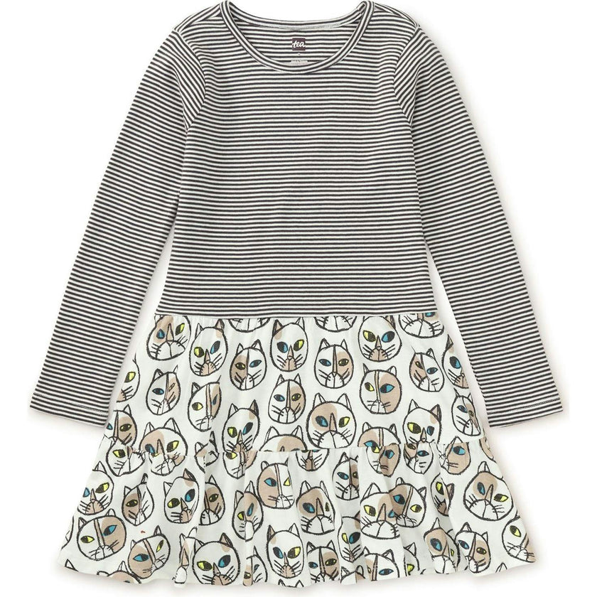 Mix Print Long Sleeve Tiered Twirl Skirt Dress, Multi