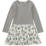 Mix Print Long Sleeve Tiered Twirl Skirt Dress, Multi