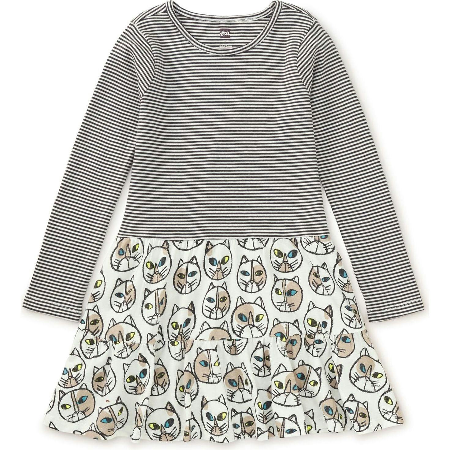 Mix Print Long Sleeve Tiered Twirl Skirt Dress, Multi
