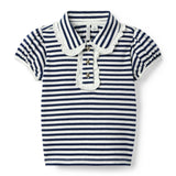 Striped Puff Sleeve Polo, navy blue