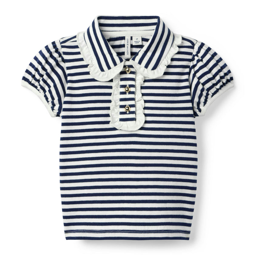 Striped Puff Sleeve Polo, navy blue