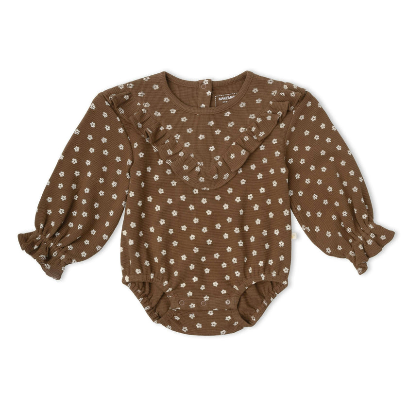 Organic Ruffle Bubble Romper - Chestnut Bloom