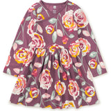 Rose Print Empire Waist Long Sleeve Wrap Neck Dress, Multi