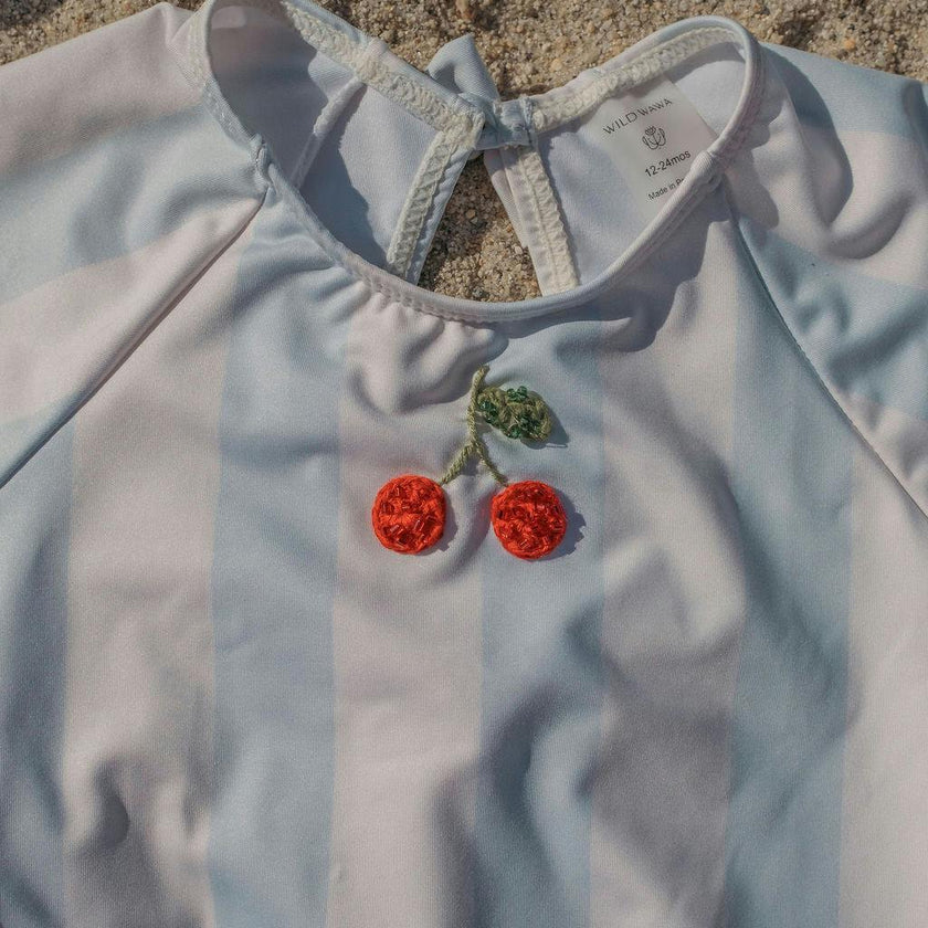 L/S Cherry Swimsuit in Blue Striple