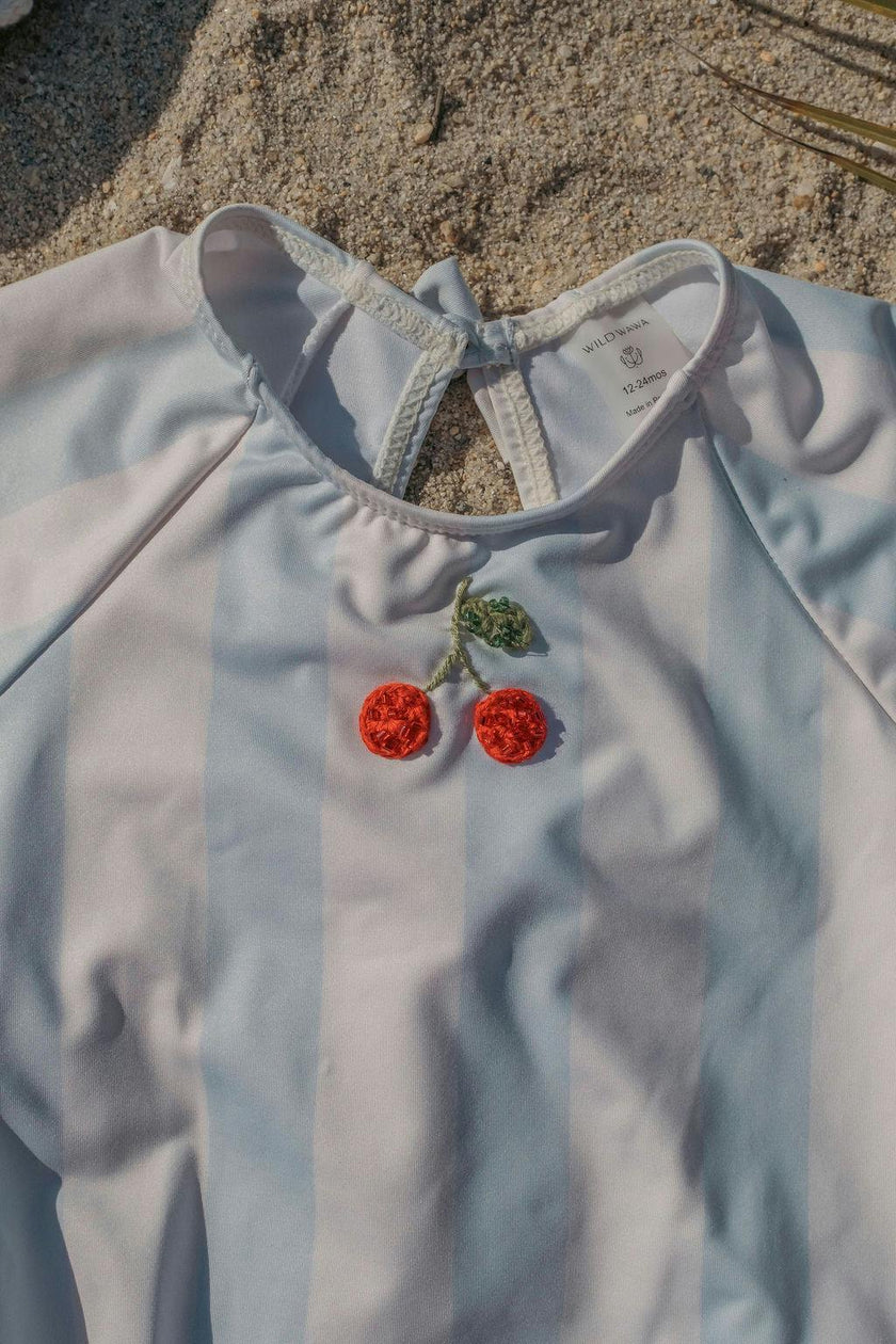 L/S Cherry Swimsuit in Blue Striple