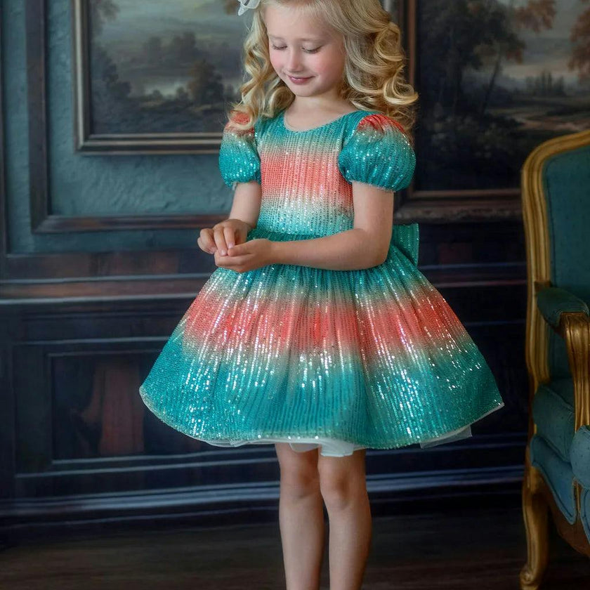 Aqua Sunset Sparkle Dress