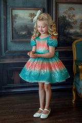 Aqua Sunset Sparkle Sequin Birthday Dress for Girls