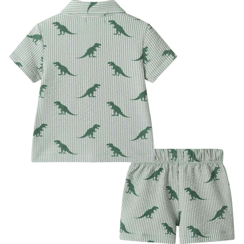 Infant Boys Short Sleeve Cabana Set | Green Stripe Dino