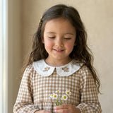 Organic Collar Tiered Dress - Oat Gingham