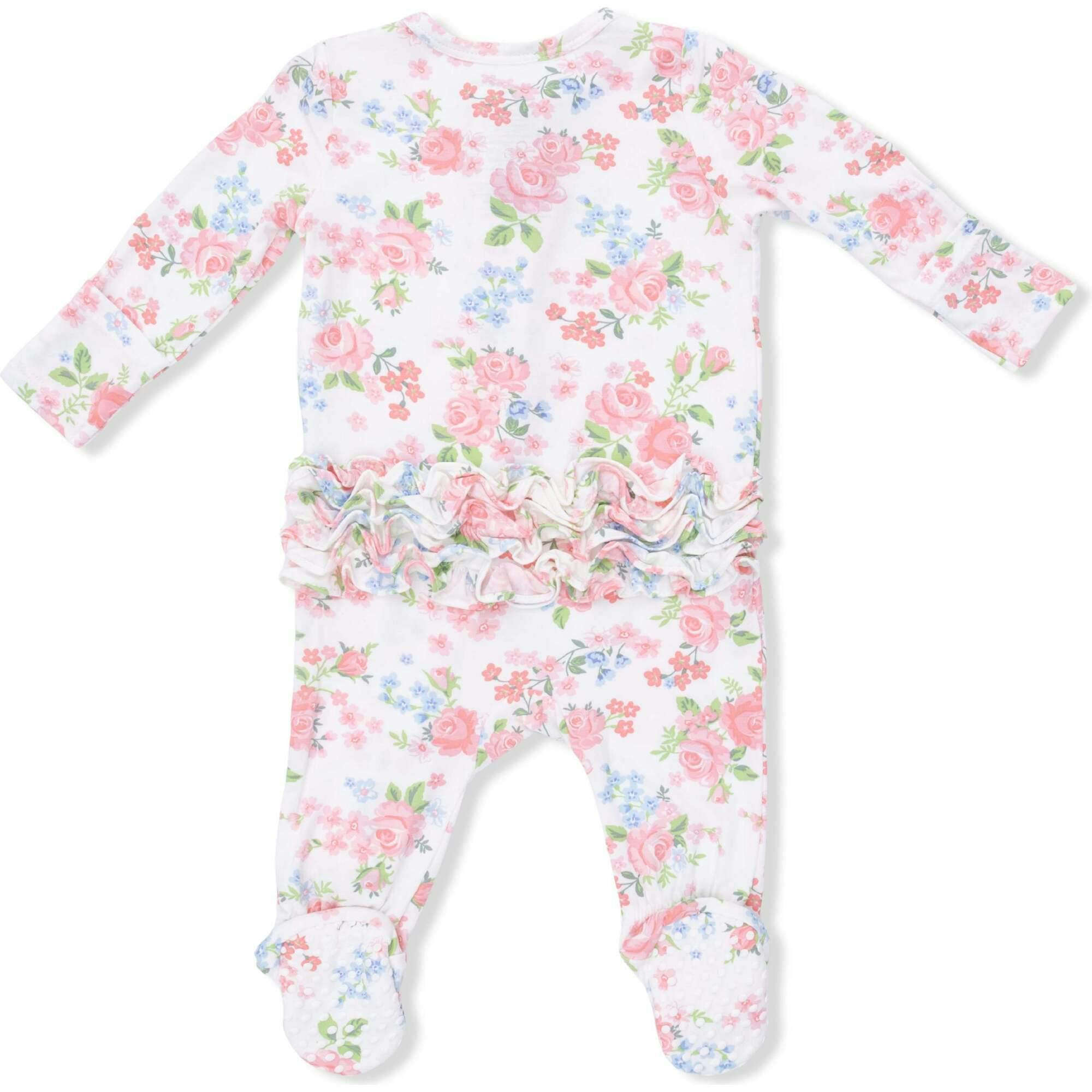 Cute Little Roses - 2 Way Ruffle Back Zipper Footie