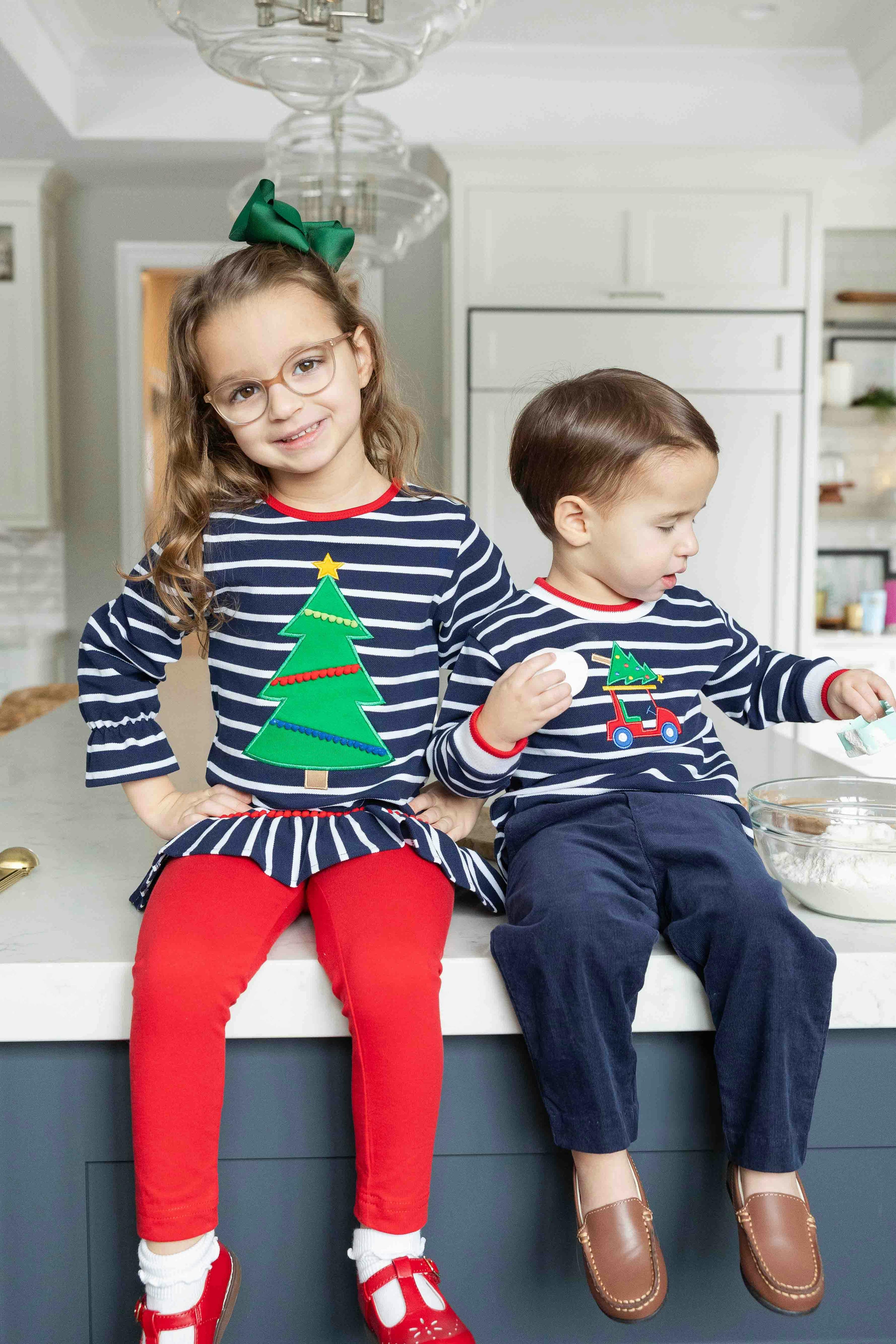 Stripe Knit Tunic Set with Christmas Tree