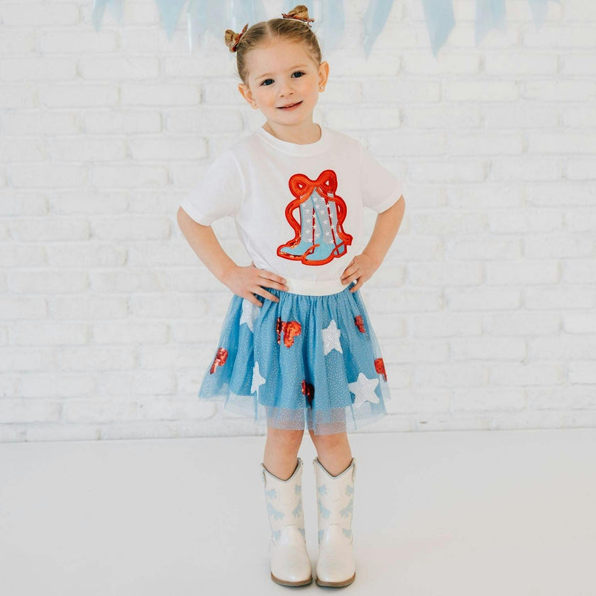 Patriotic Cowgirl Patch Short Sleeve T-Shirt - White