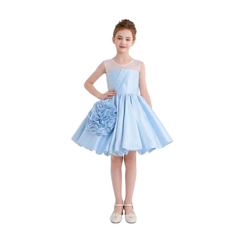 Light Blue Zorina Party Dress with Floral Accent