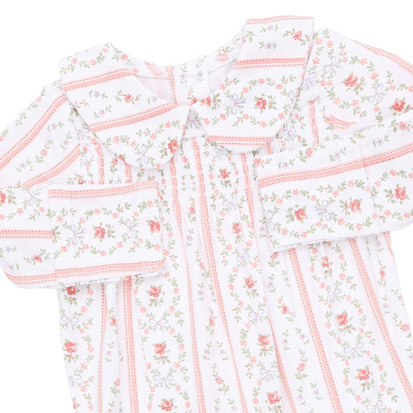 Marnie Rosebud Stripe - Smocked Peter Pan Snap Footie