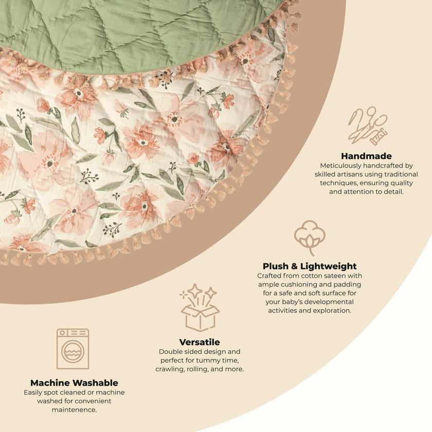 Parker Pink Floral Cotton Quilted Baby Play Mat