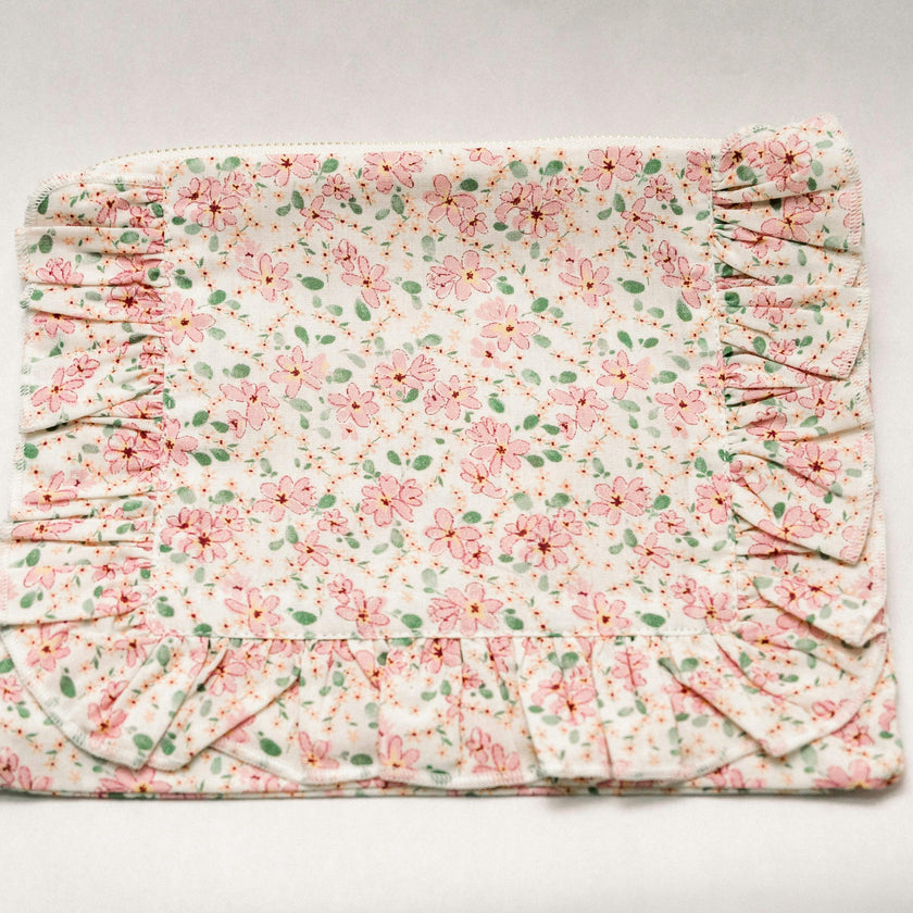 Peach Blossom Timeless Floral Ruffle Zipper Pouch
