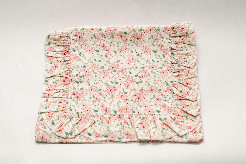 Peach Blossom Timeless Floral Ruffle Zipper Pouch
