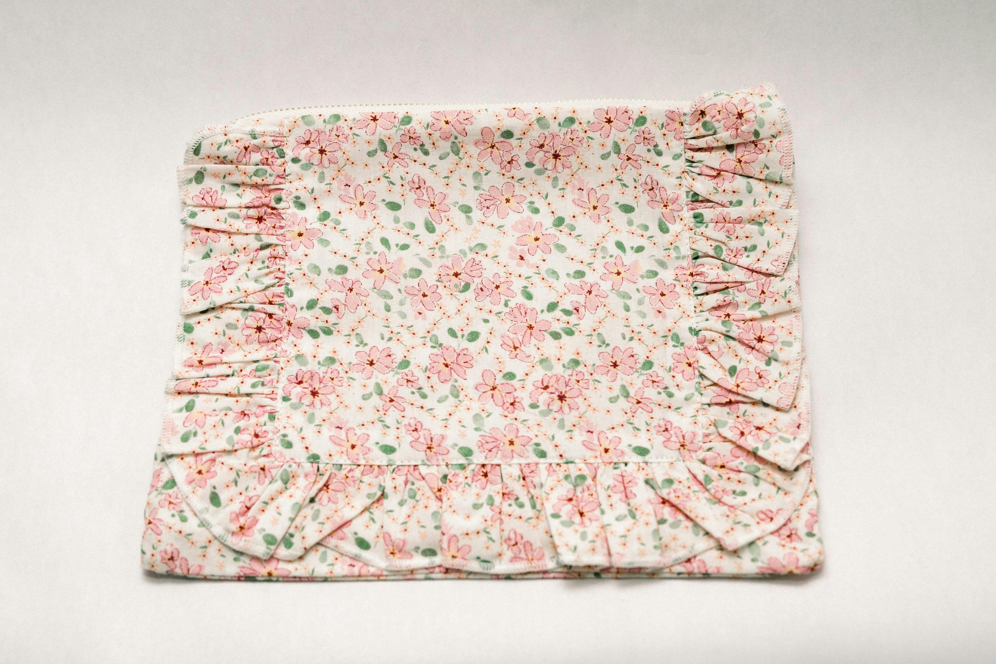 Peach Blossom Timeless Floral Ruffle Zipper Pouch
