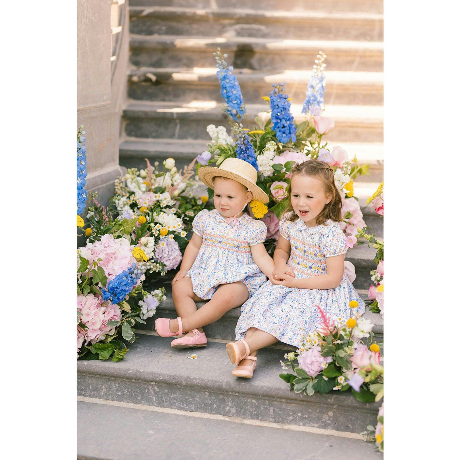 Ondine Floral Blue Short Sleeve Bubble Romper