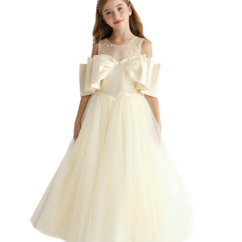 Champagne Tulle Bow Amica Dress