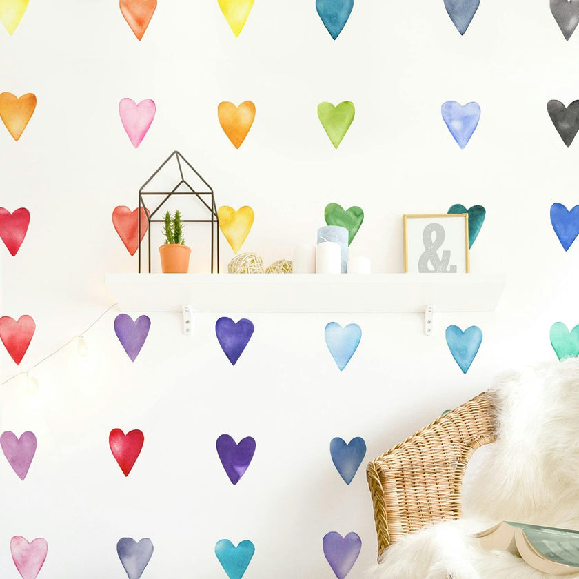Watercolor Hearts • Rainbow • Small • Peel-and-Stick Wall Decals