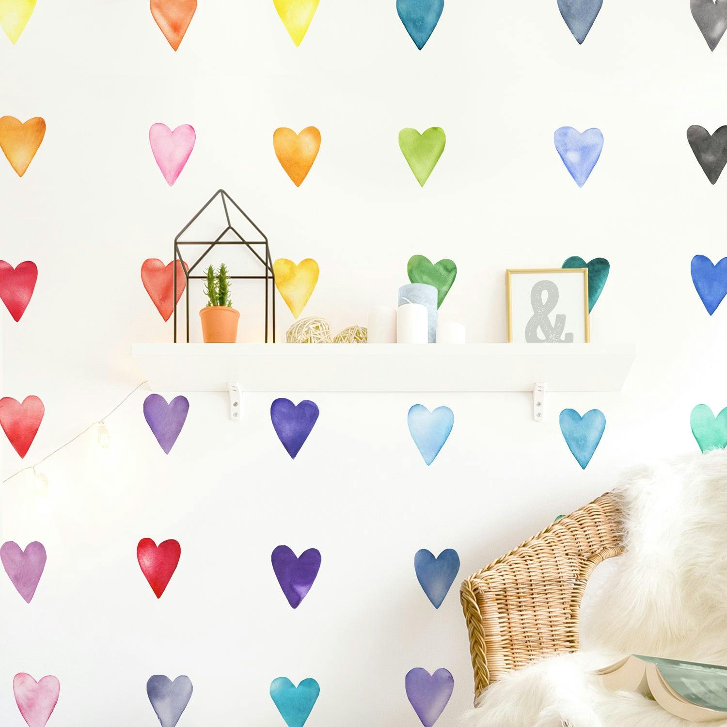 Watercolor Hearts • Rainbow • Small • Peel-and-Stick Wall Decals