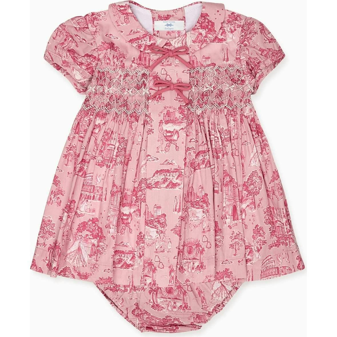 Nicky Hilton x La Coqueta Pink Toile de Jouy Theodora Baby Girl Hand-Smocked Set