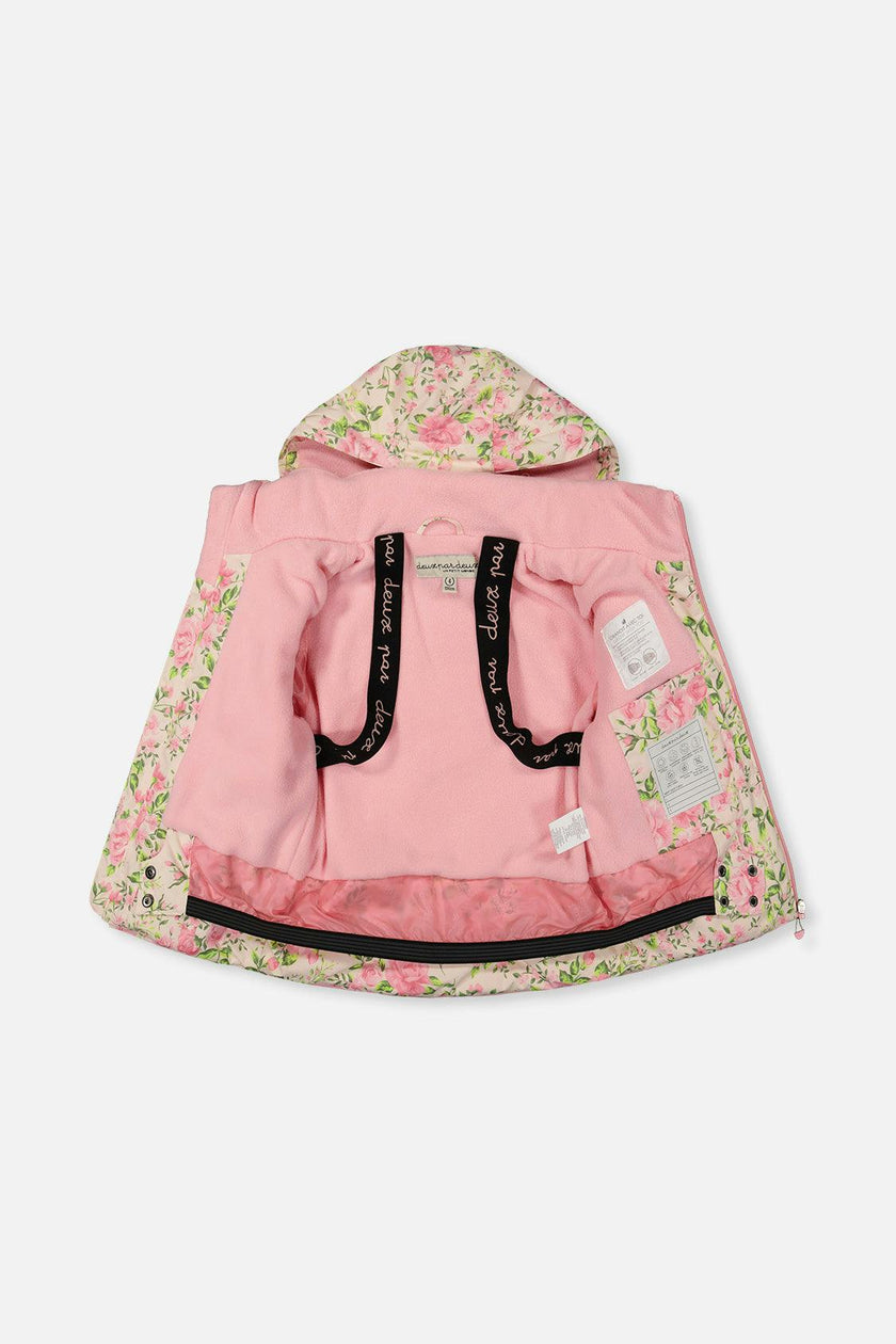 Two Piece Play Snowsuit Pink Minit Flower Print With Pink Pants