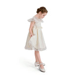 Ivory Riverelle Lace-Trim Puff Sleeve Dress
