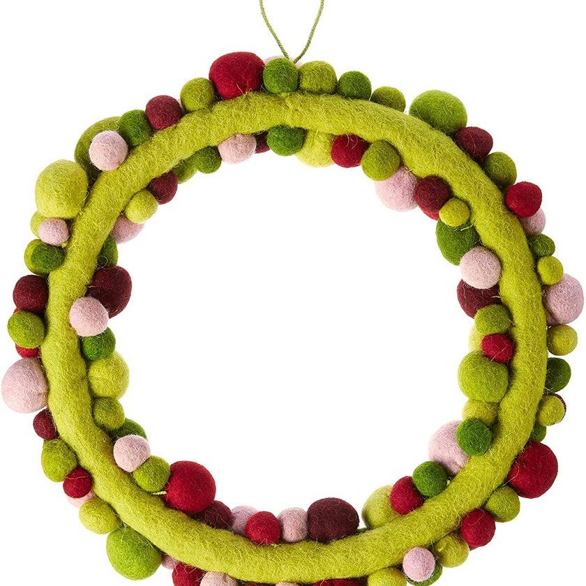 Handmade Hand Felted Wool Wreath - Multicolor Ball - 14" Arcadia Home