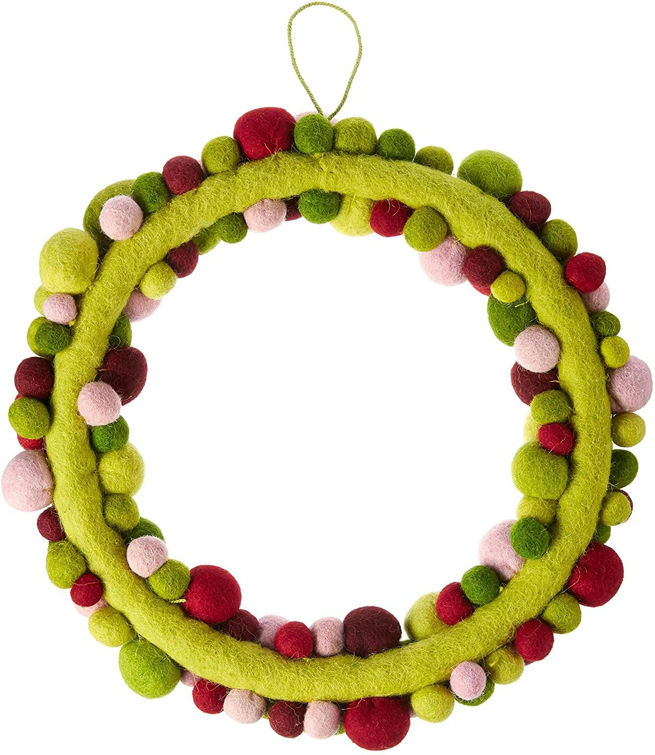 Handmade Hand Felted Wool Wreath - Multicolor Ball - 14