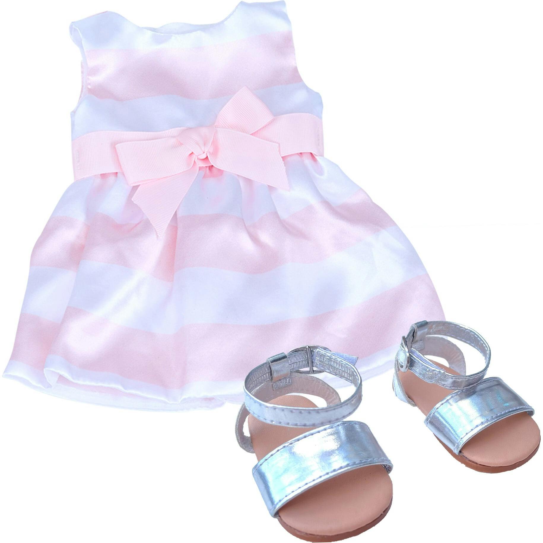 Sophia's by Teamson Kids - 18'' Doll - Stripe Satin Party Dress & Ankle Strap Sandals